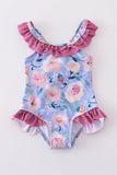 Floral pint ruffle girl swimsuit - Aaria Tees Aaria Tees