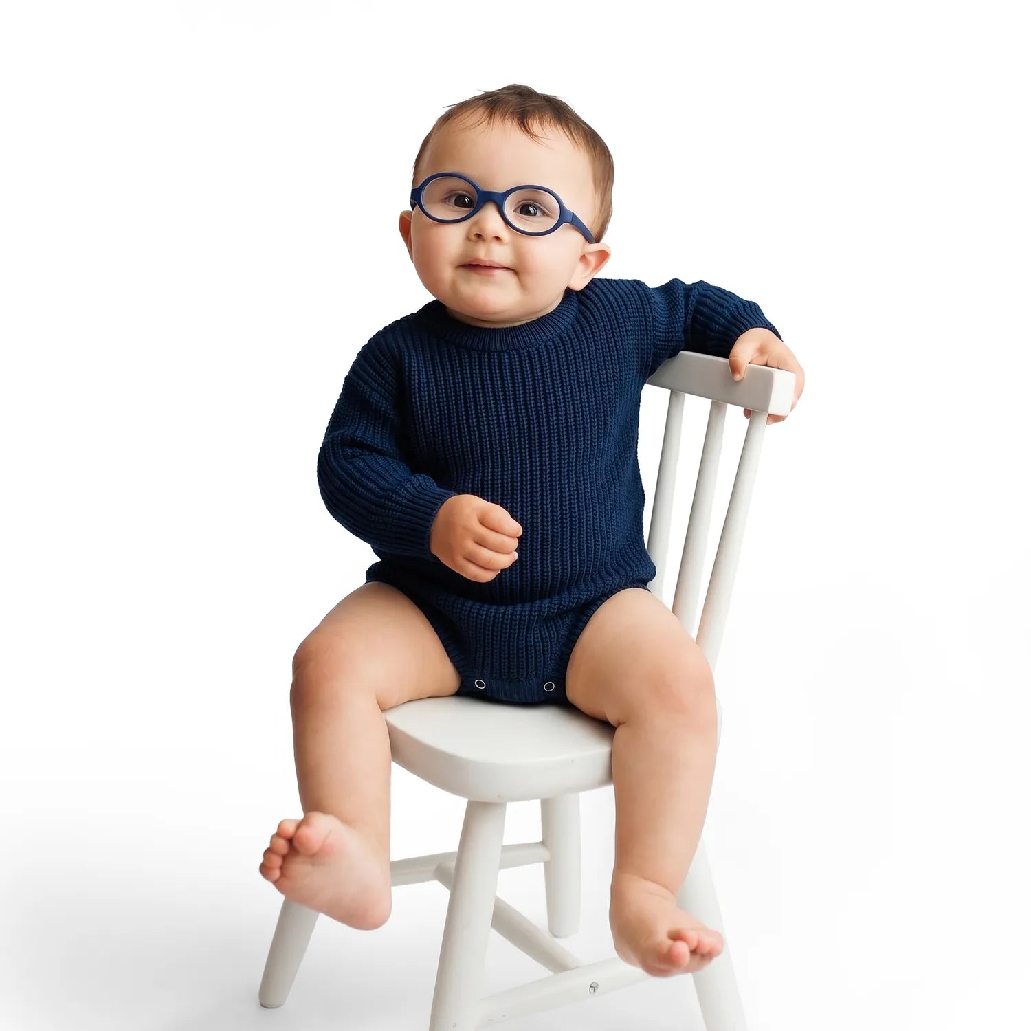 Classic Chunky Knit Baby Romper in Navy - Aaria Tees Aaria Tees