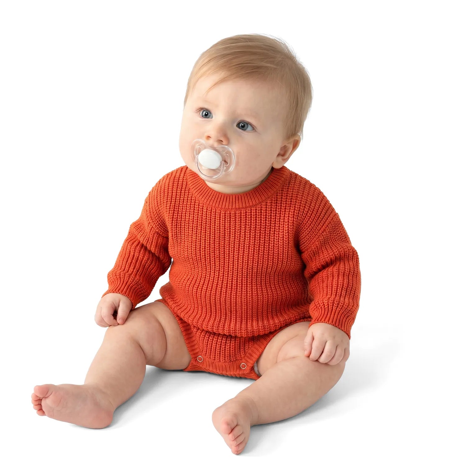 Classic Chunky Knit Baby Romper in Orange Rust - Aaria Tees Aaria Tees