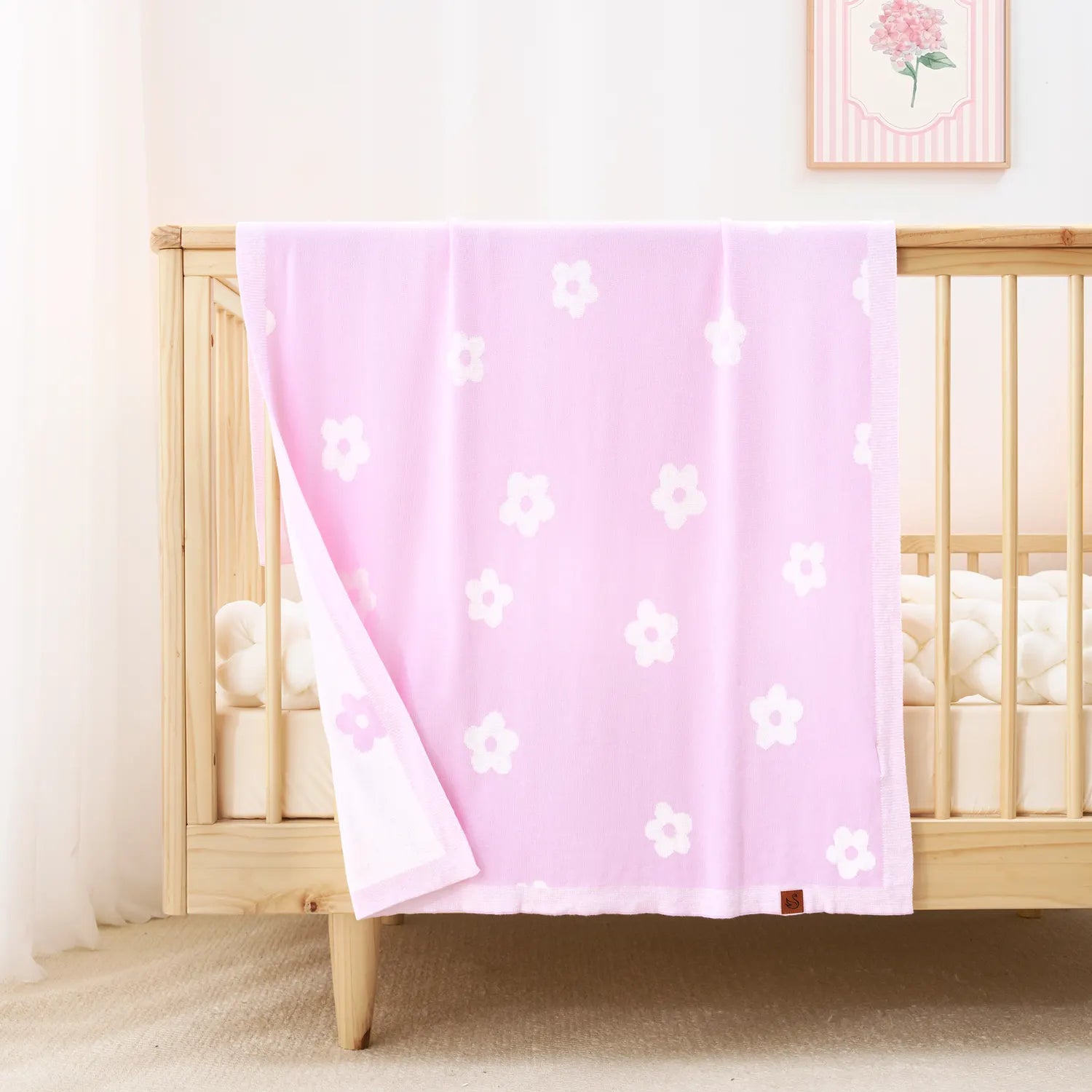 Daisy Jacquard Knit Baby Blanket - Aaria Tees Aaria Tees