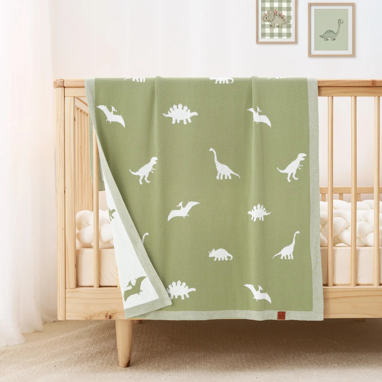 Dinosaur Jacquard Knit Baby Blanket - Aaria Tees Aaria Tees