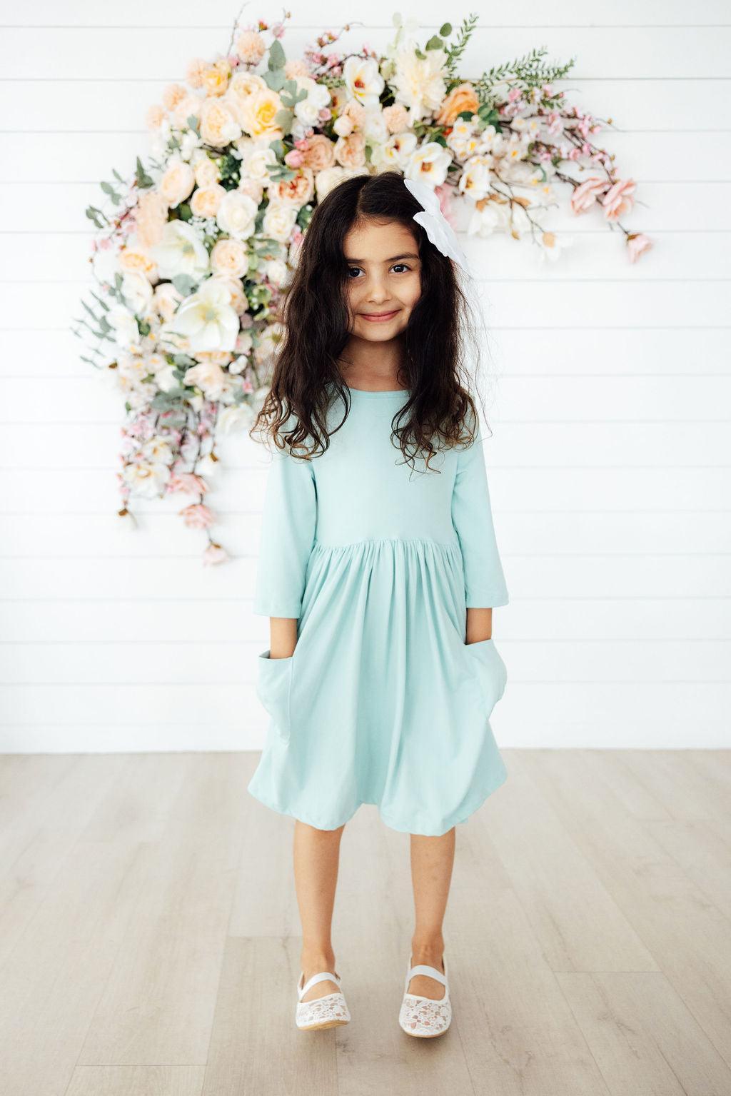 Sage 3/4 Sleeve Pocket Twirl Dress - Aaria Tees
