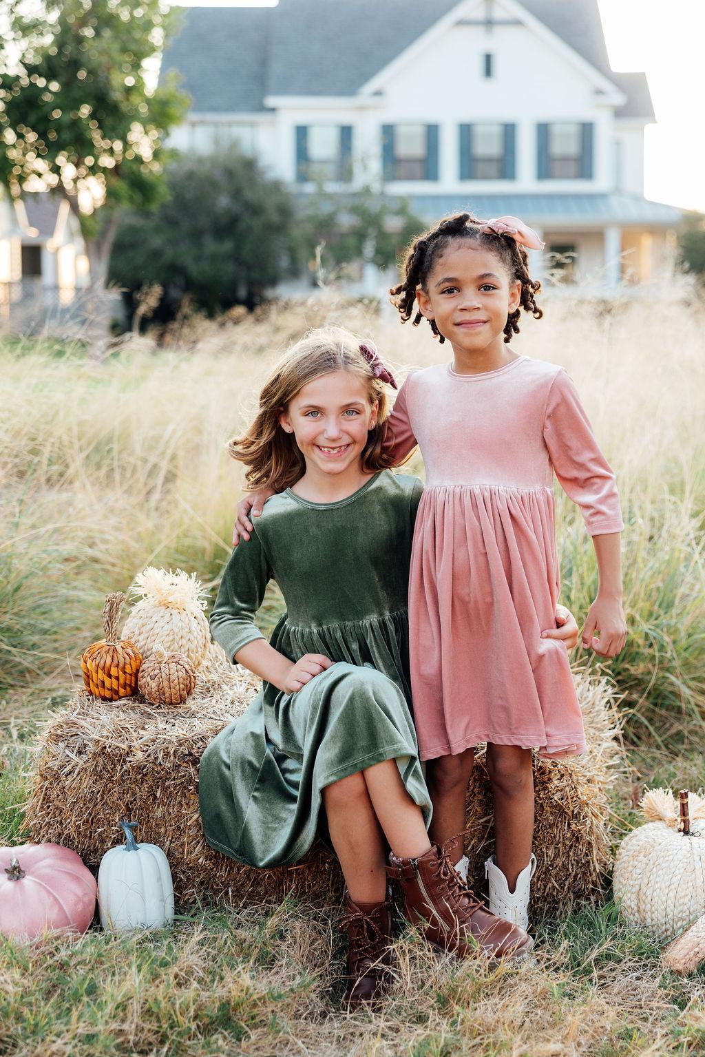 Sage Velvet Twirl Dress - Aaria Tees Aaria Tees