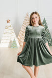 Sage Velvet Twirl Dress - Aaria Tees Aaria Tees