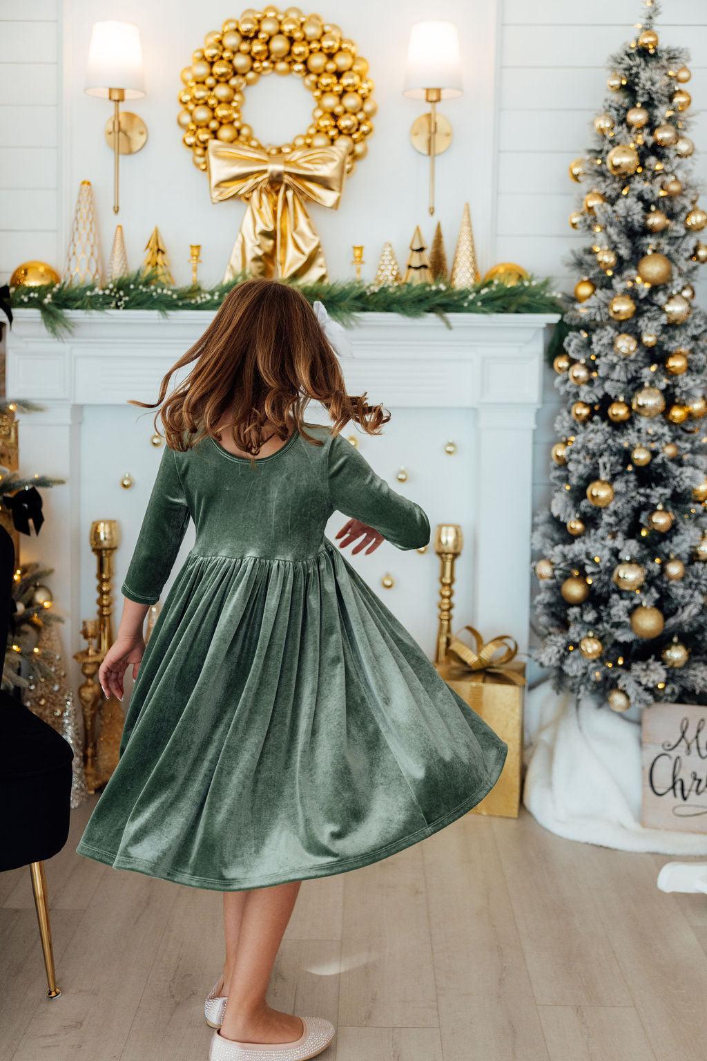 Sage Velvet Twirl Dress - Aaria Tees Aaria Tees