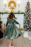 Sage Velvet Twirl Dress - Aaria Tees Aaria Tees