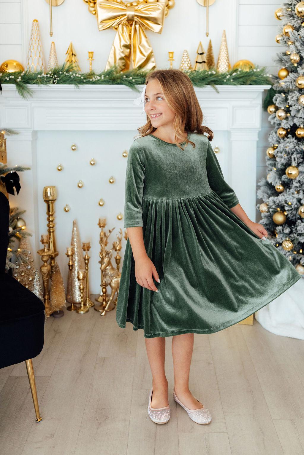 Sage Velvet Twirl Dress - Aaria Tees Aaria Tees