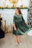 Sage Velvet Twirl Dress - Aaria Tees Aaria Tees