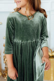 Sage Velvet Twirl Dress - Aaria Tees Aaria Tees