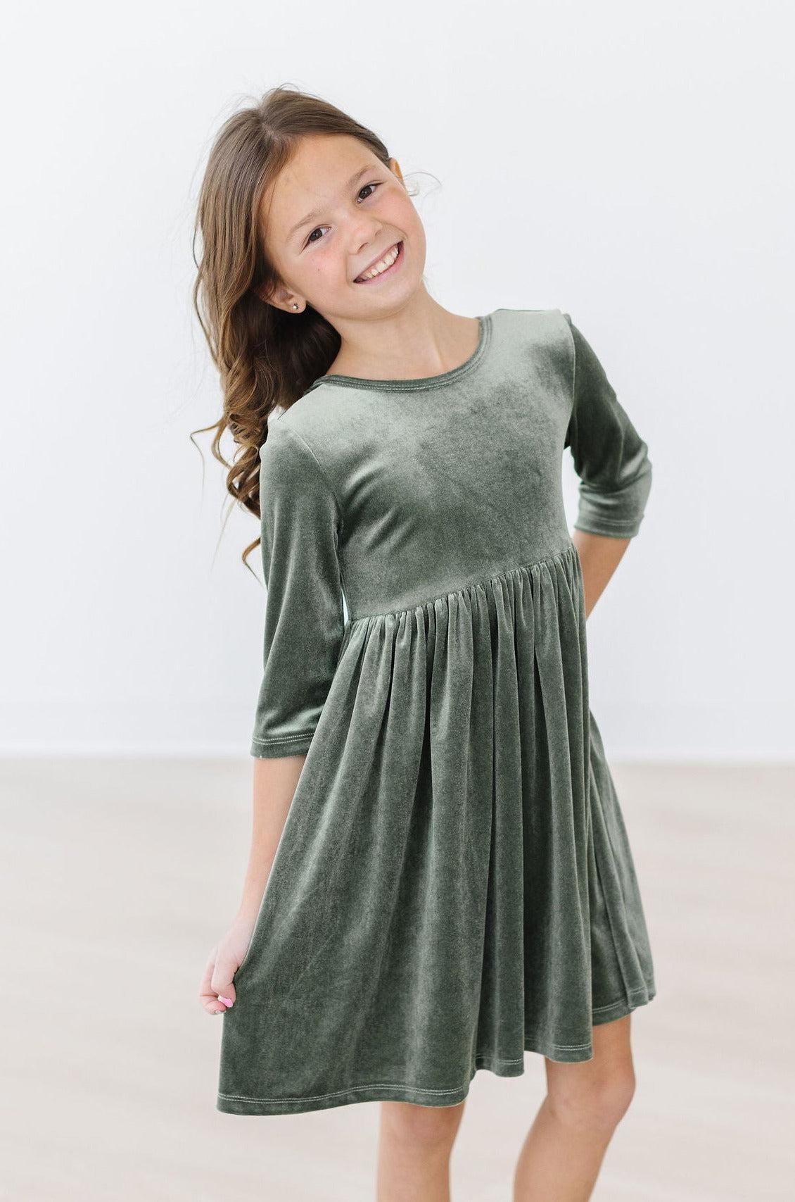 Sage Velvet Twirl Dress - Aaria Tees Aaria Tees