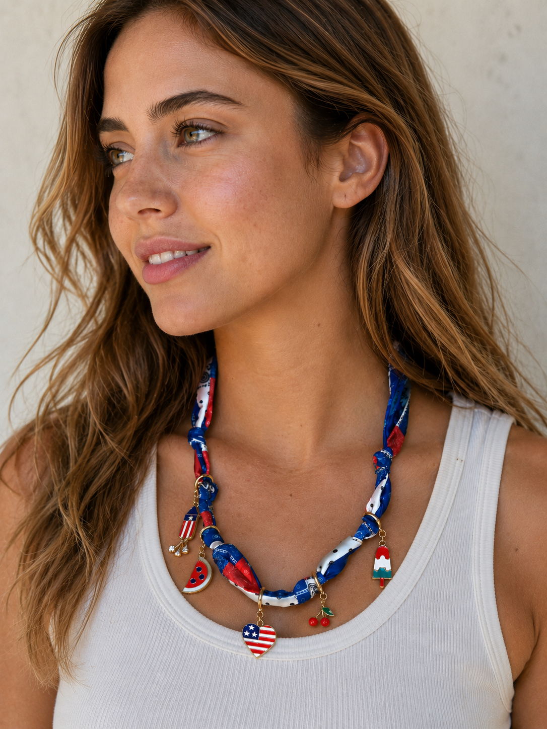 Scarf Necklace with Patriotic Charms - Aaria Tees Aaria Tees