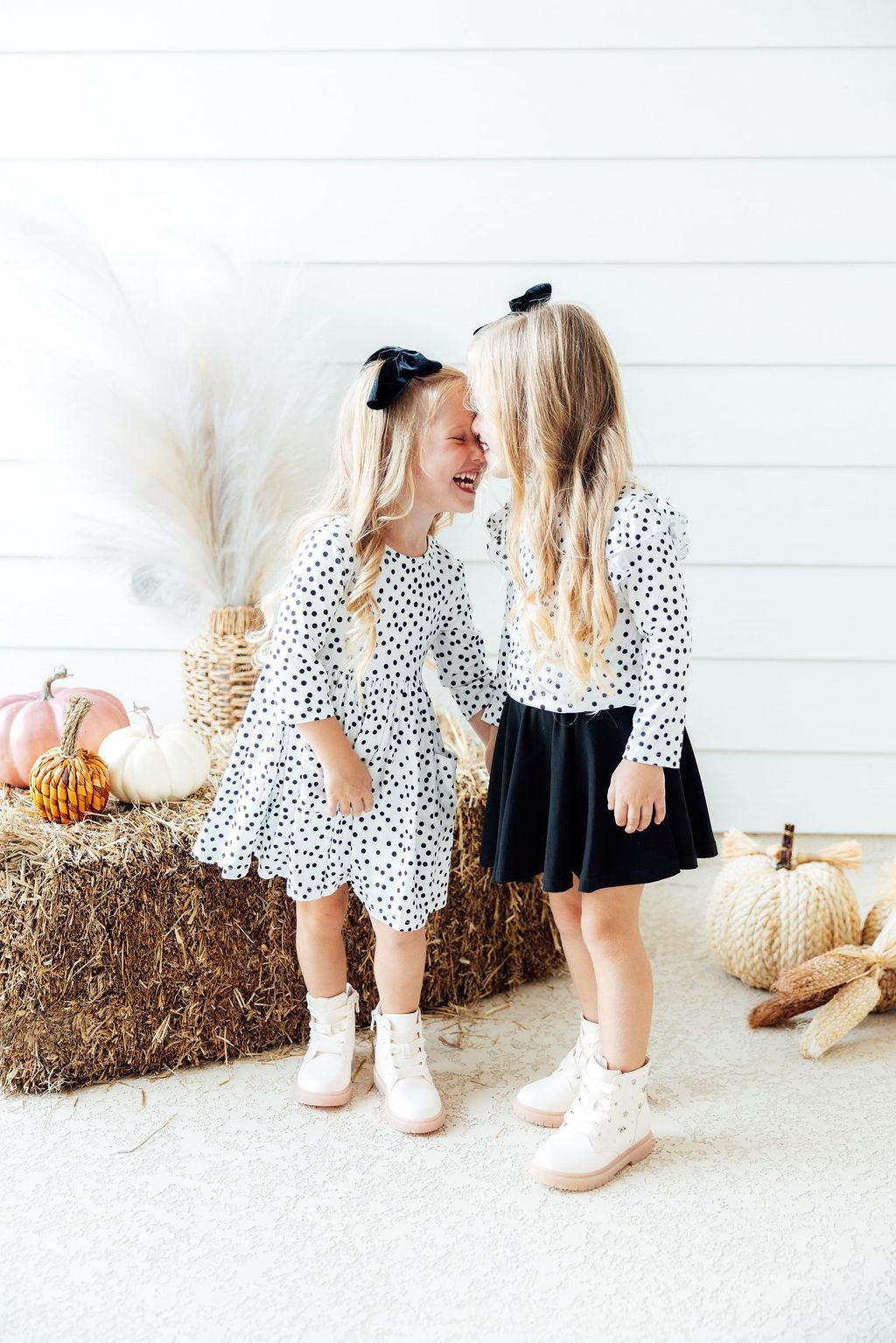 Scattered Dot 3/4 Sleeve Pocket Twirl Dress - Aaria Tees Aaria Tees