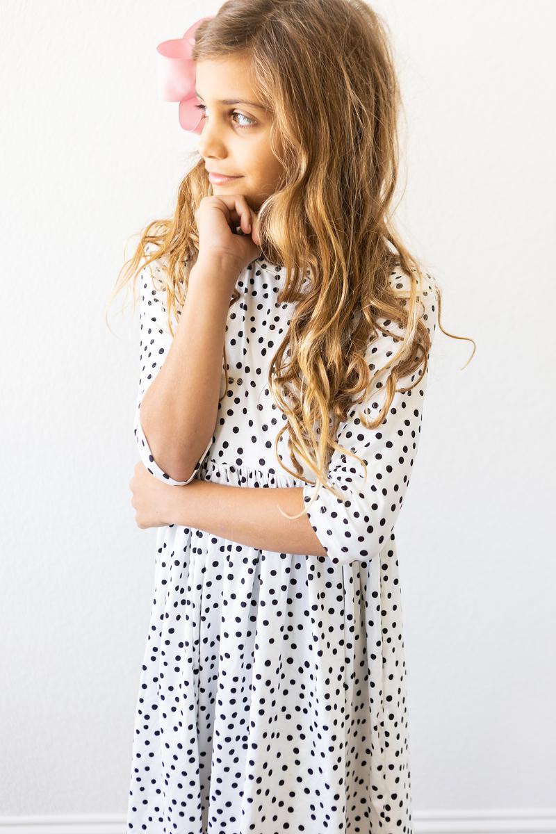 Scattered Dot 3/4 Sleeve Pocket Twirl Dress - Aaria Tees Aaria Tees