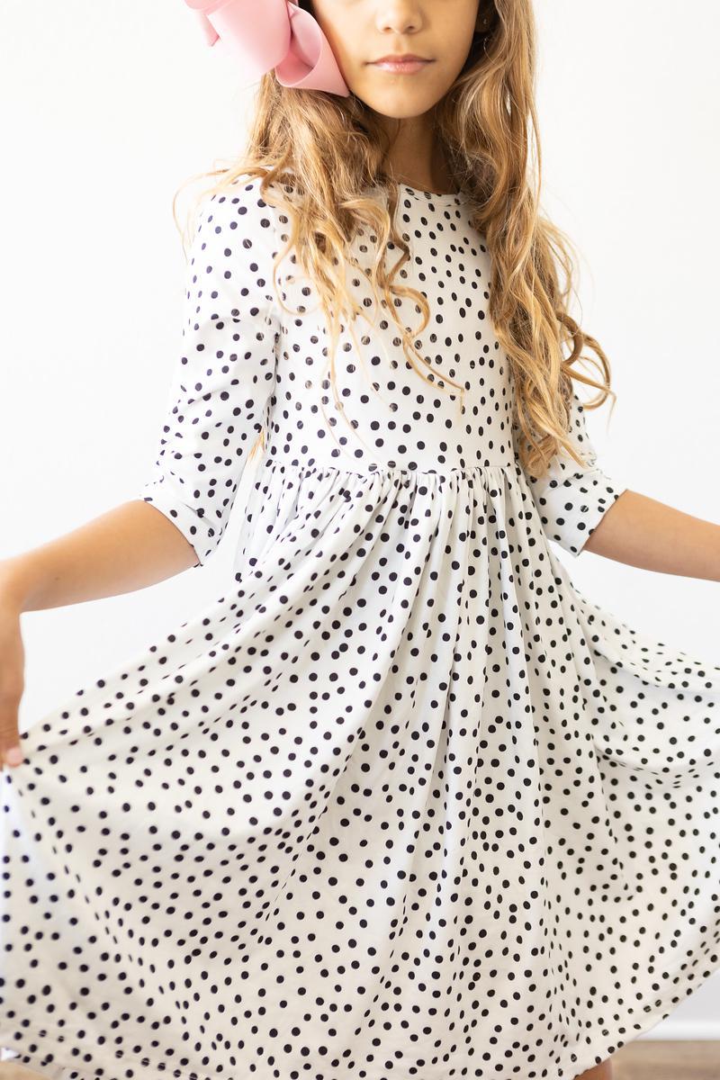 Scattered Dot 3/4 Sleeve Pocket Twirl Dress - Aaria Tees Aaria Tees