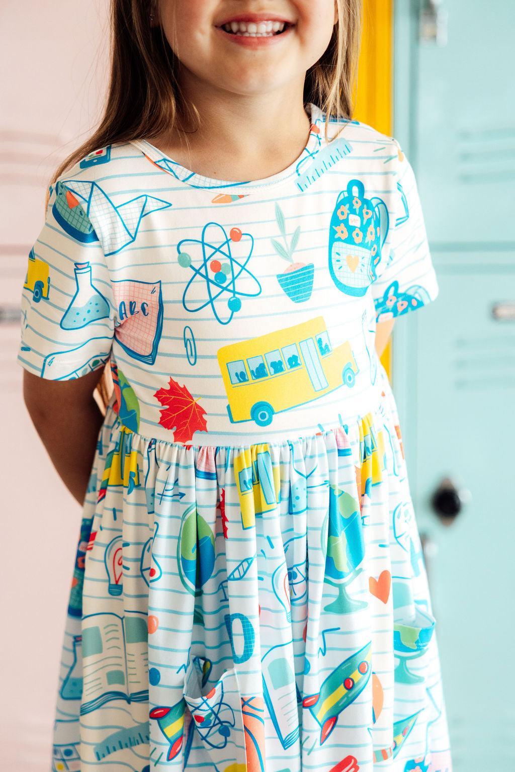 School Rules S/S Pocket Twirl Dress - Aaria Tees Aaria Tees