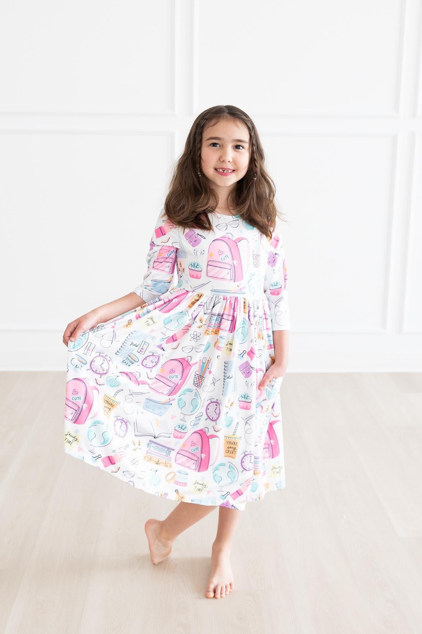 School is Cool 3/4 Sleeve Pocket Twirl Dress - Aaria Tees Aaria Tees