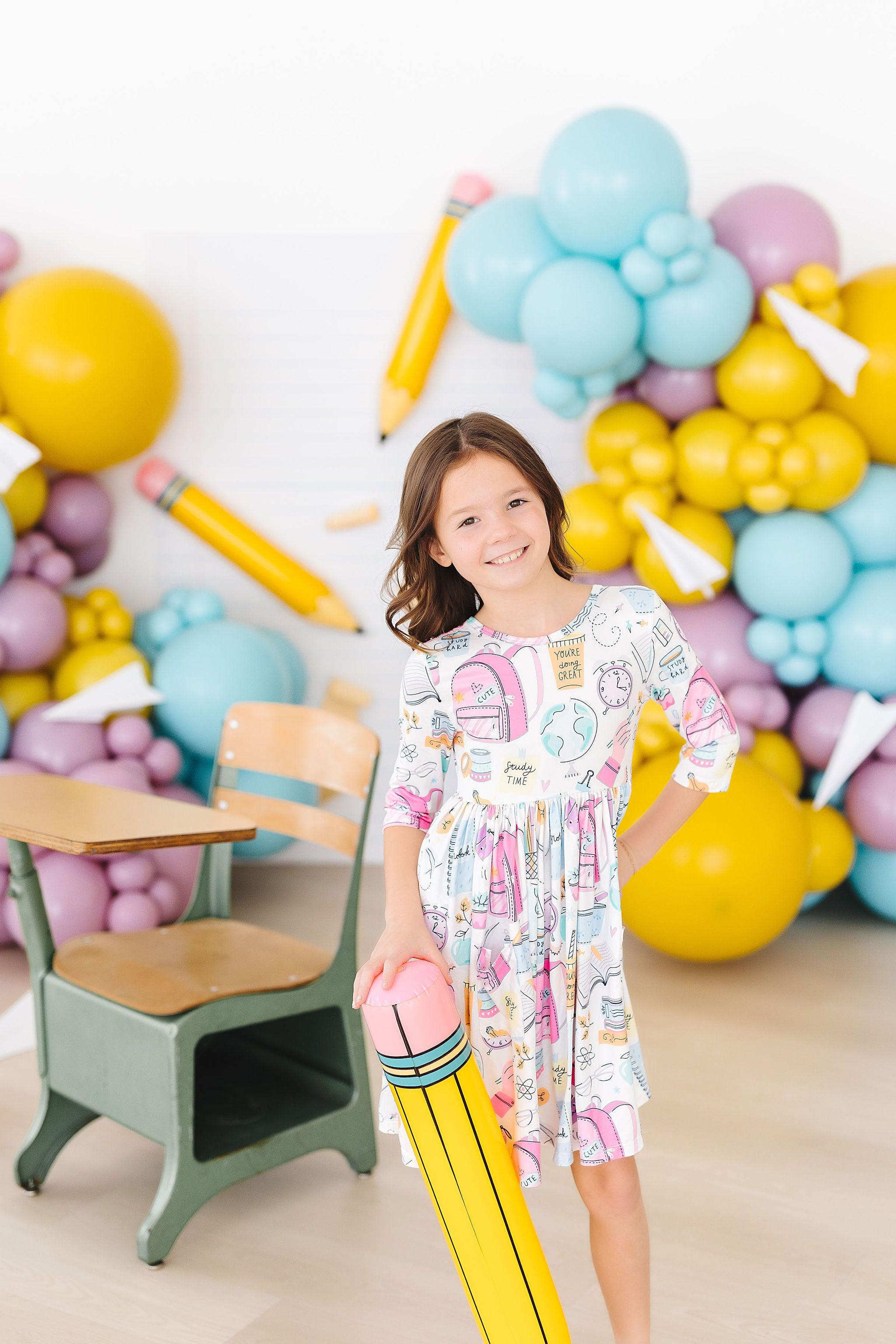 School is Cool 3/4 Sleeve Pocket Twirl Dress - Aaria Tees Aaria Tees