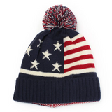 American Flag Knit Beanie with Pom Pom Aaria Tees