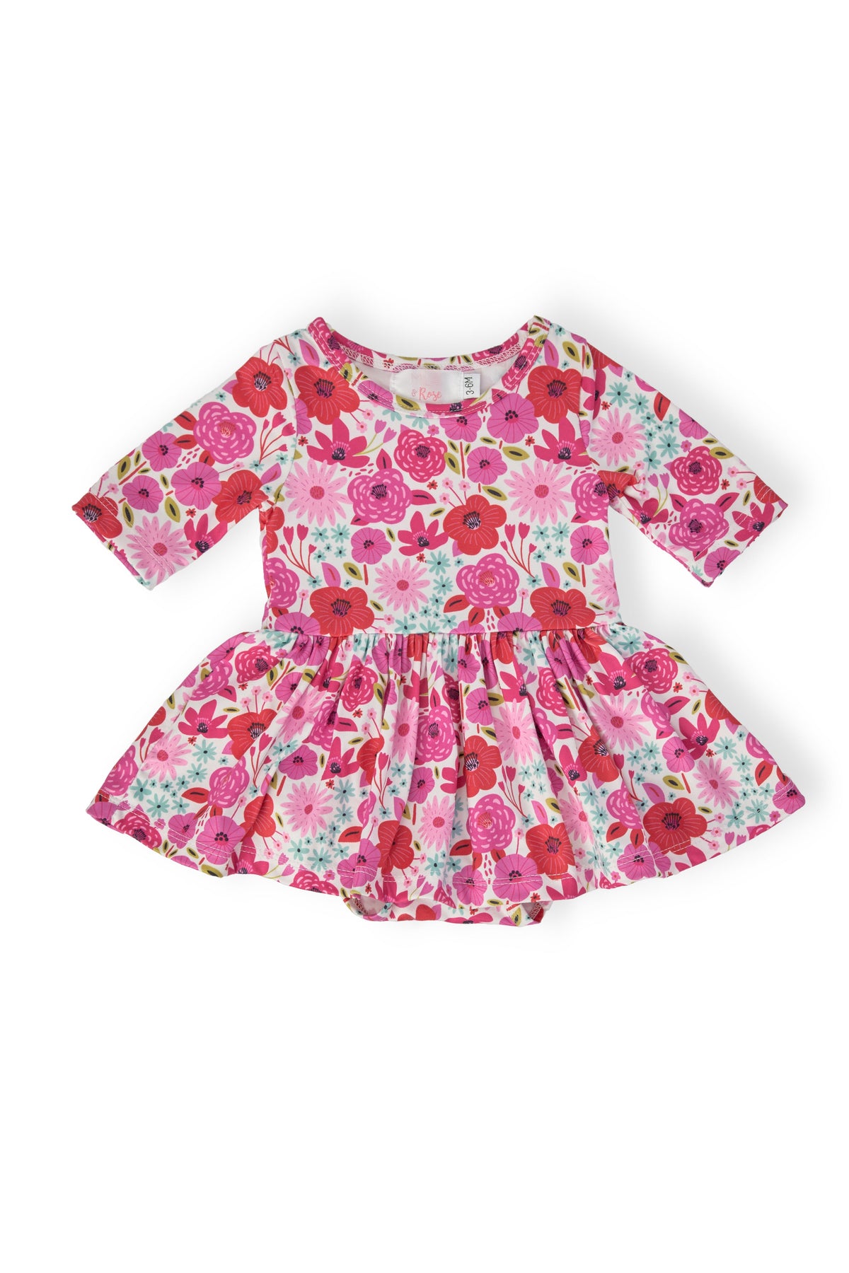 Secret Garden 3/4 Sleeve Twirl Bodysuit - Aaria Tees
