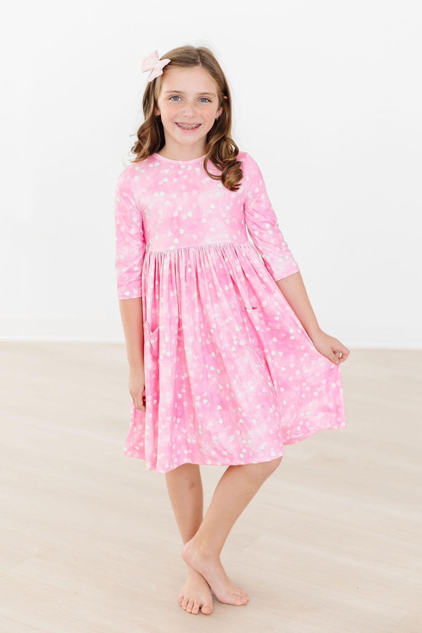 Shine Bright 3/4 Sleeve Pocket Twirl Dress - Aaria Tees Aaria Tees