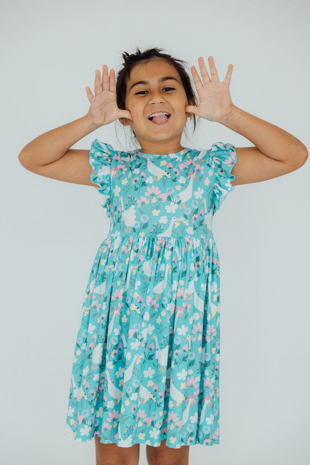 Silly Goose Flutter Sleeve Twirl Dress - Aaria Tees Aaria Tees