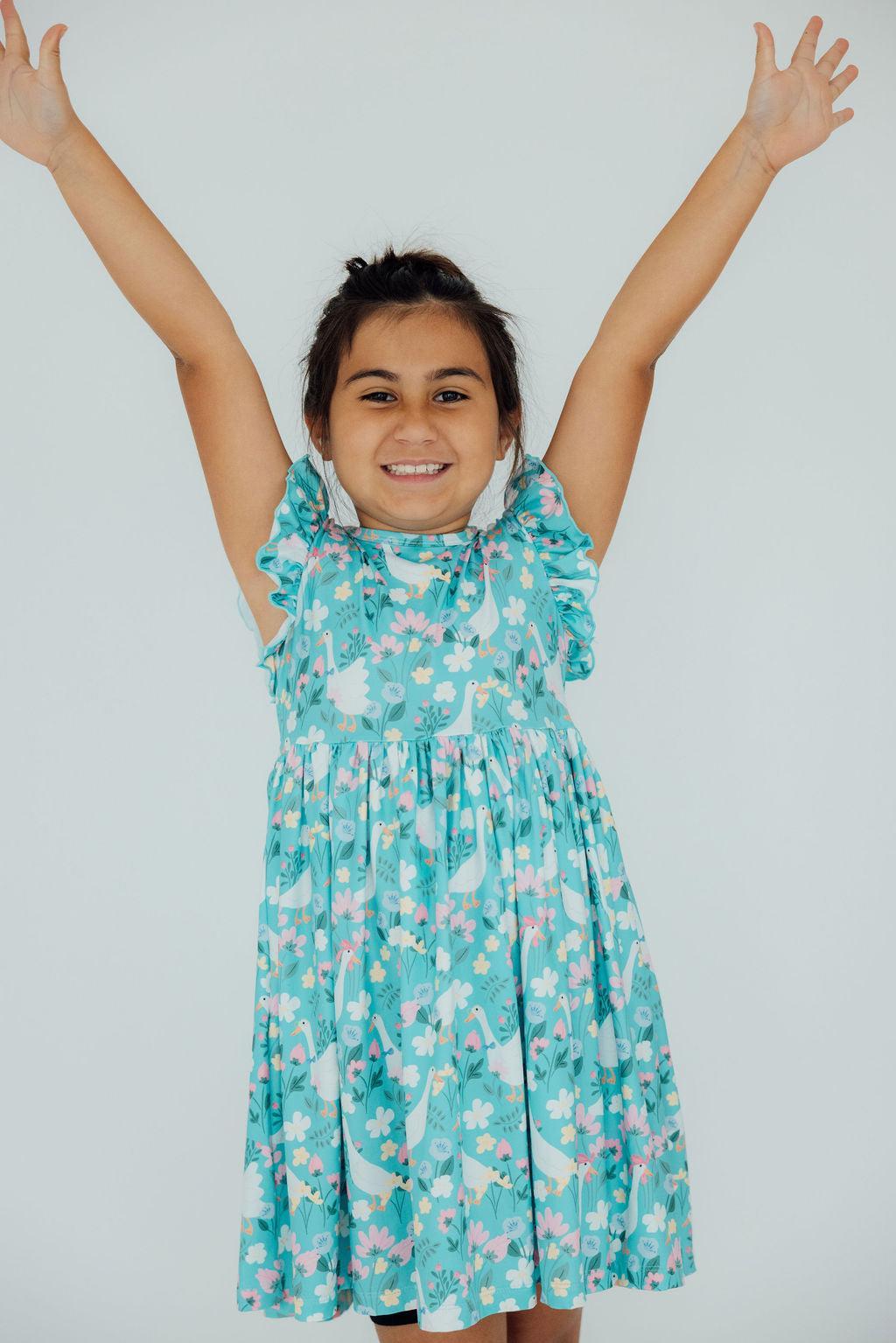 Silly Goose Flutter Sleeve Twirl Dress - Aaria Tees Aaria Tees