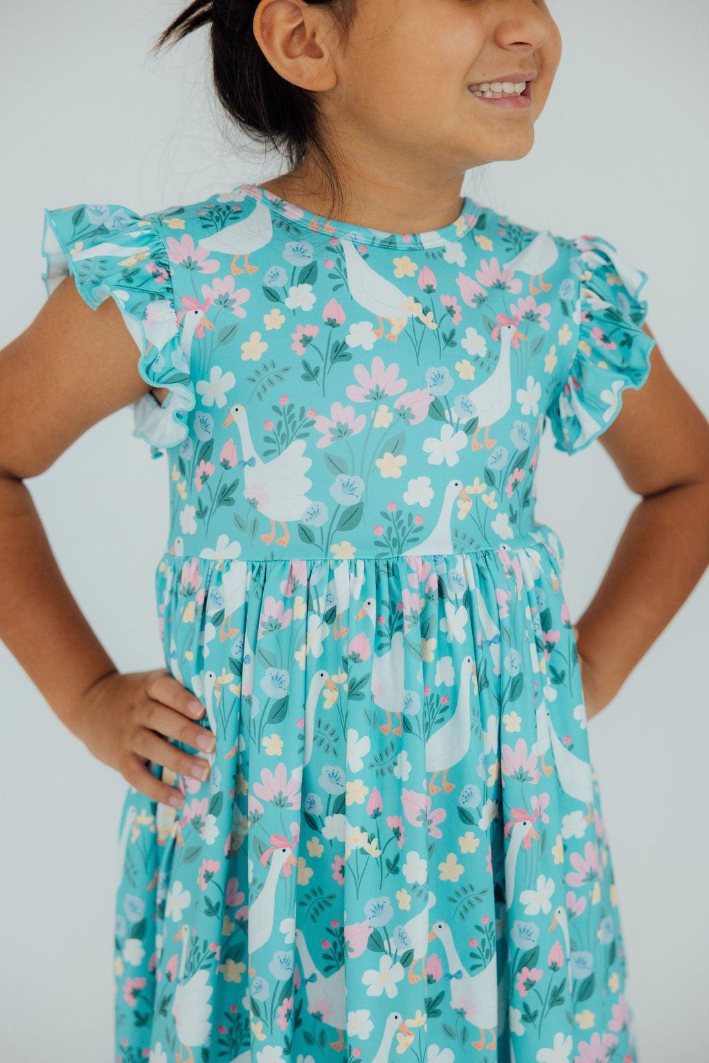 Silly Goose Flutter Sleeve Twirl Dress - Aaria Tees