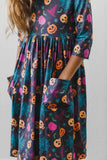 Skeleton Web 3/4 Sleeve Pocket Twirl Dress - Aaria Tees Aaria Tees