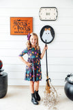 Skeleton Web 3/4 Sleeve Pocket Twirl Dress - Aaria Tees Aaria Tees