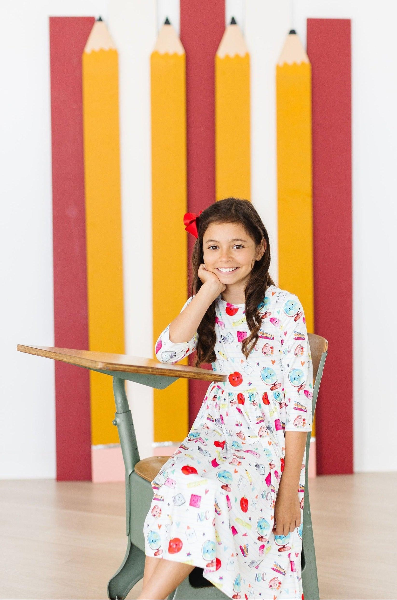 Smarty Pants 3/4 Sleeve Pocket Twirl Dress - Aaria Tees Aaria Tees