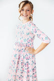 Softly Blooming 3/4 Sleeve Pocket Twirl Dress - Aaria Tees Aaria Tees