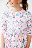 Softly Blooming 3/4 Sleeve Pocket Twirl Dress - Aaria Tees Aaria Tees