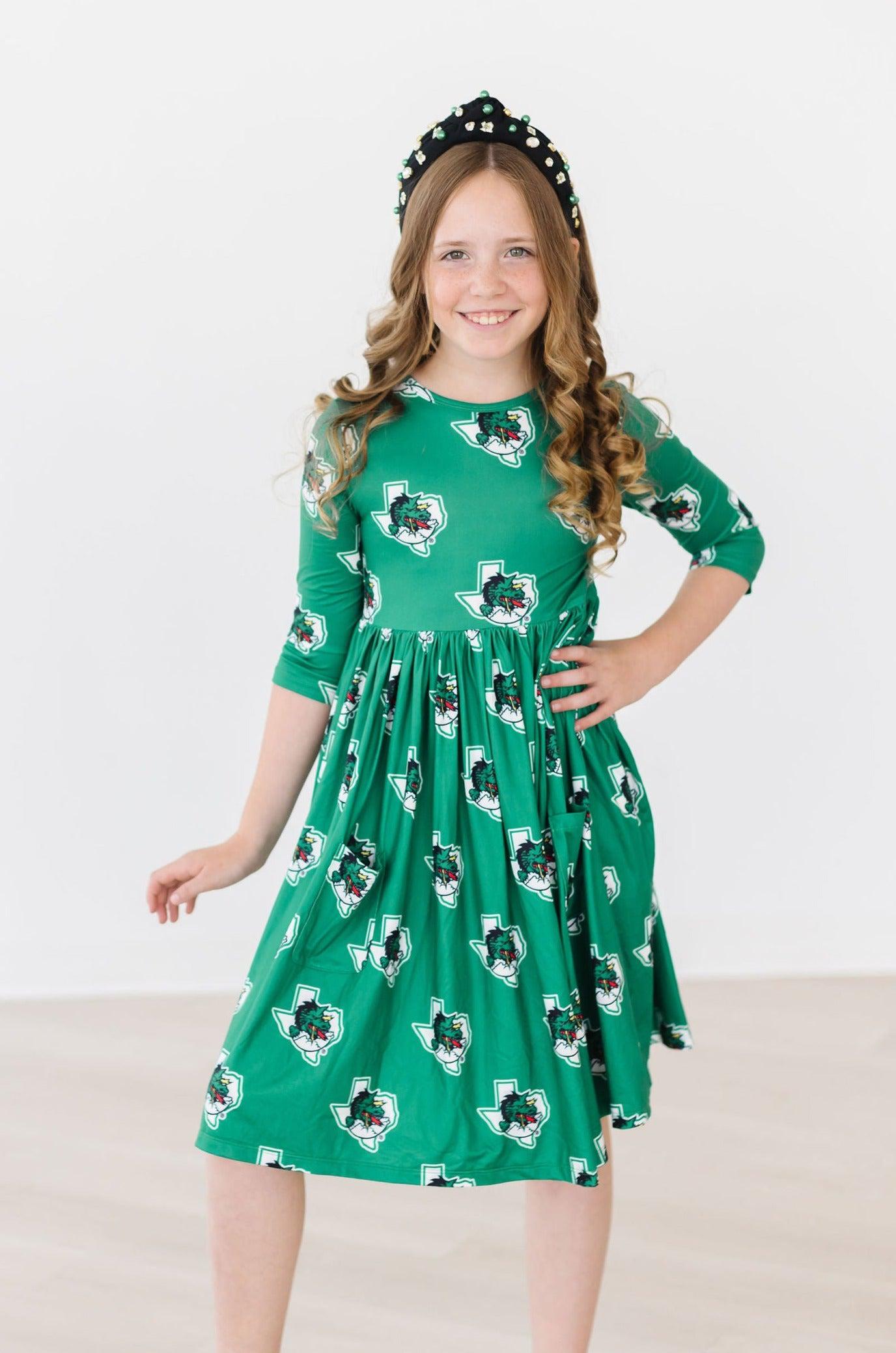 Southlake Carroll Dragons 3/4 Sleeve Pocket Twirl Dress - Aaria Tees Aaria Tees