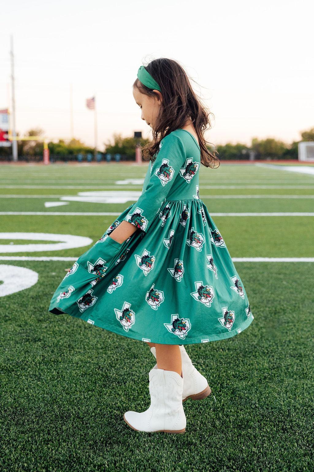 Southlake Carroll Dragons 3/4 Sleeve Pocket Twirl Dress - Aaria Tees Aaria Tees