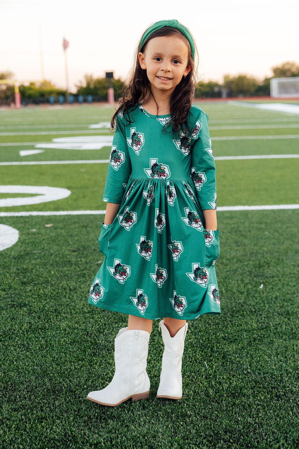 Southlake Carroll Dragons 3/4 Sleeve Pocket Twirl Dress - Aaria Tees Aaria Tees