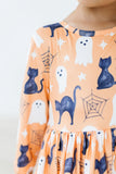 Spooky Kitty 3/4 Sleeve Pocket Twirl Dress - Aaria Tees Aaria Tees