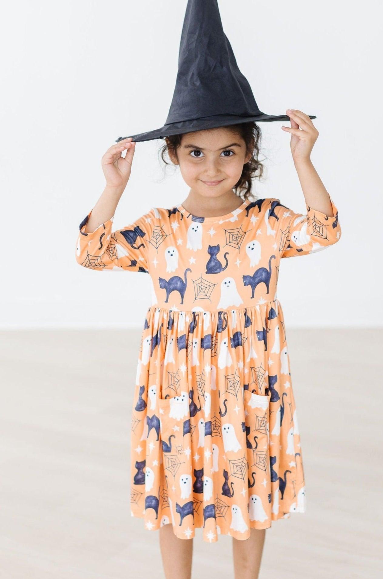 Spooky Kitty 3/4 Sleeve Pocket Twirl Dress - Aaria Tees Aaria Tees