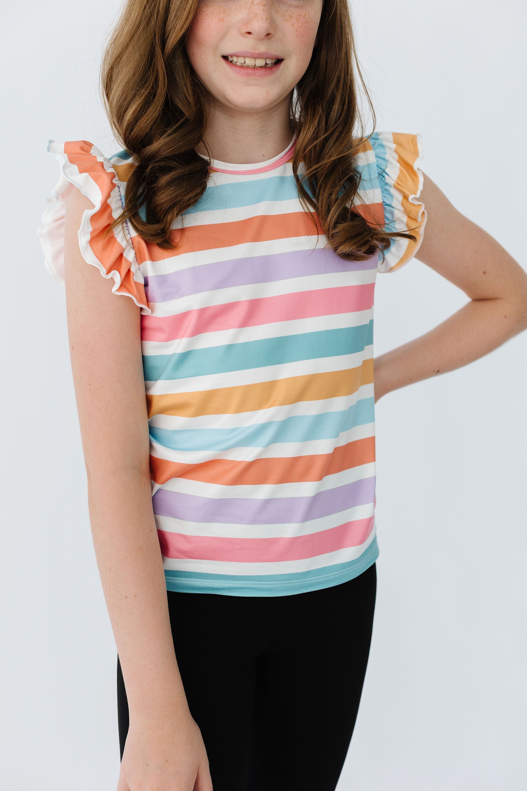 Spring Stripes S/S Ruffle Tee - Aaria Tees Aaria Tees