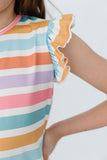 Spring Stripes S/S Ruffle Tee - Aaria Tees Aaria Tees