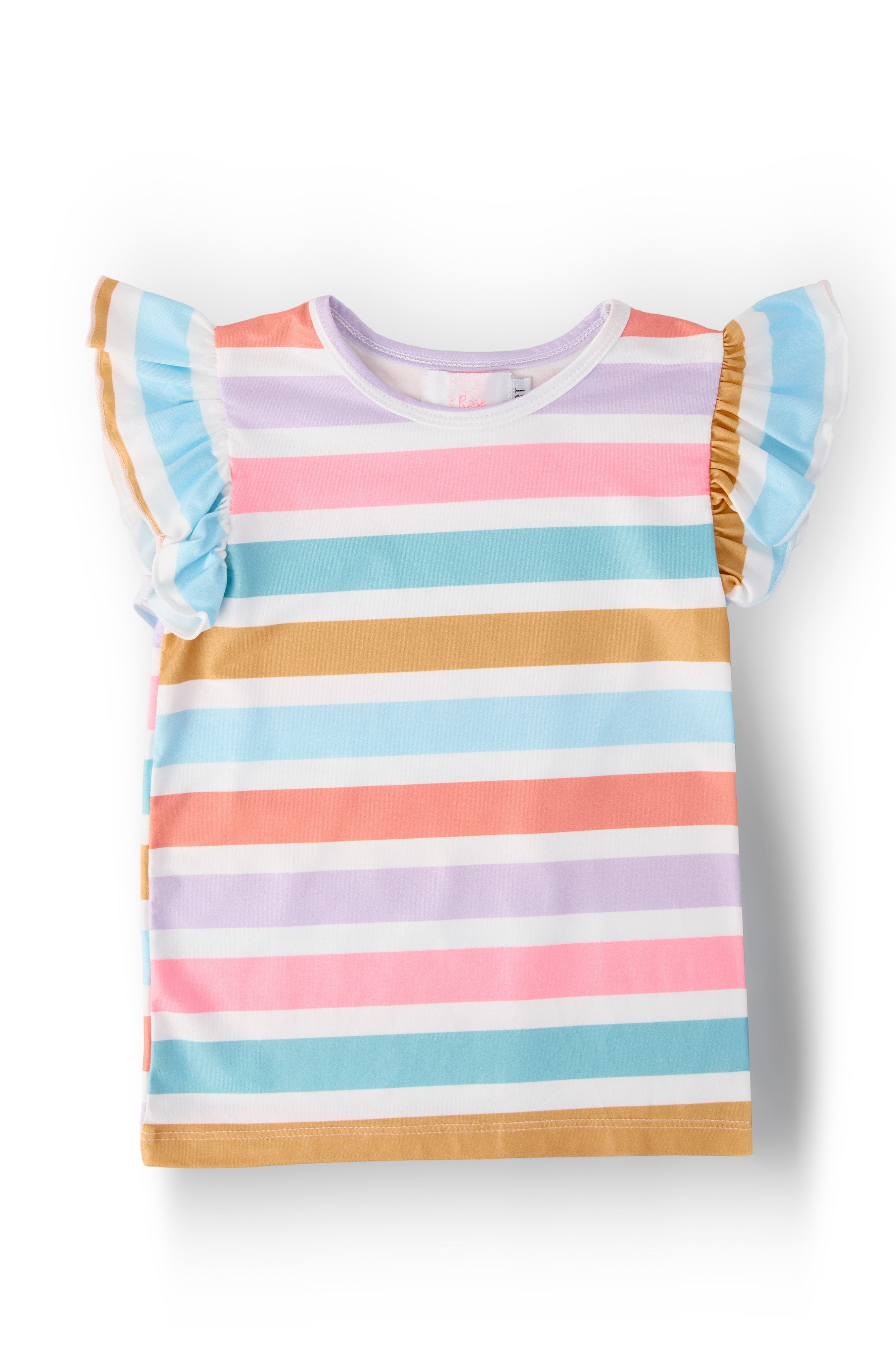 Spring Stripes S/S Ruffle Tee - Aaria Tees Aaria Tees