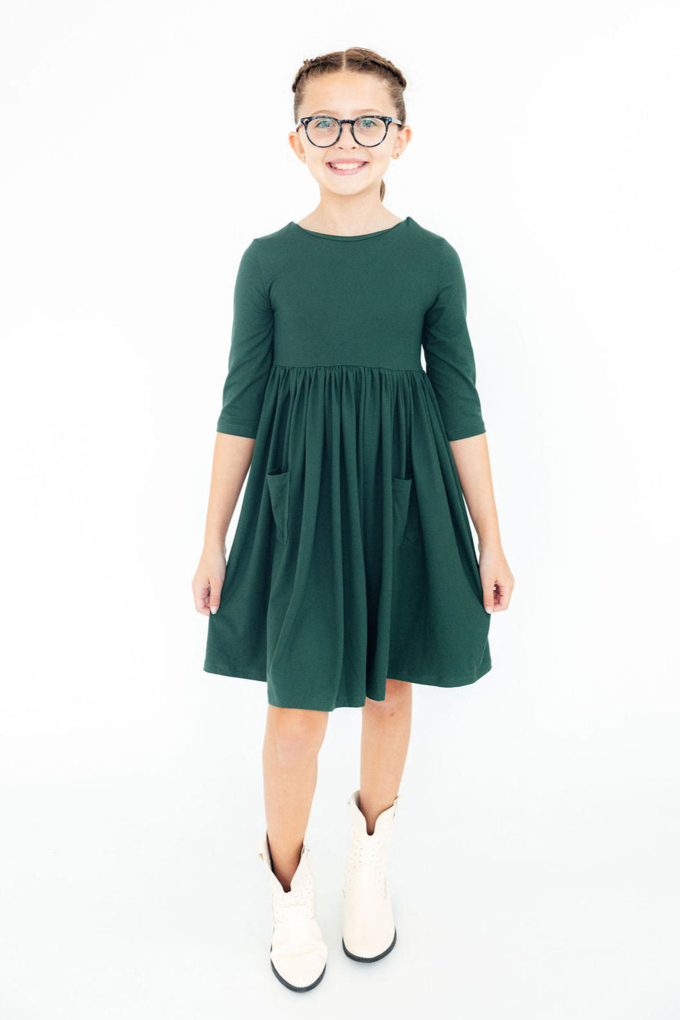 Spruce 3/4 Sleeve Pocket Twirl Dress - Aaria Tees Aaria Tees