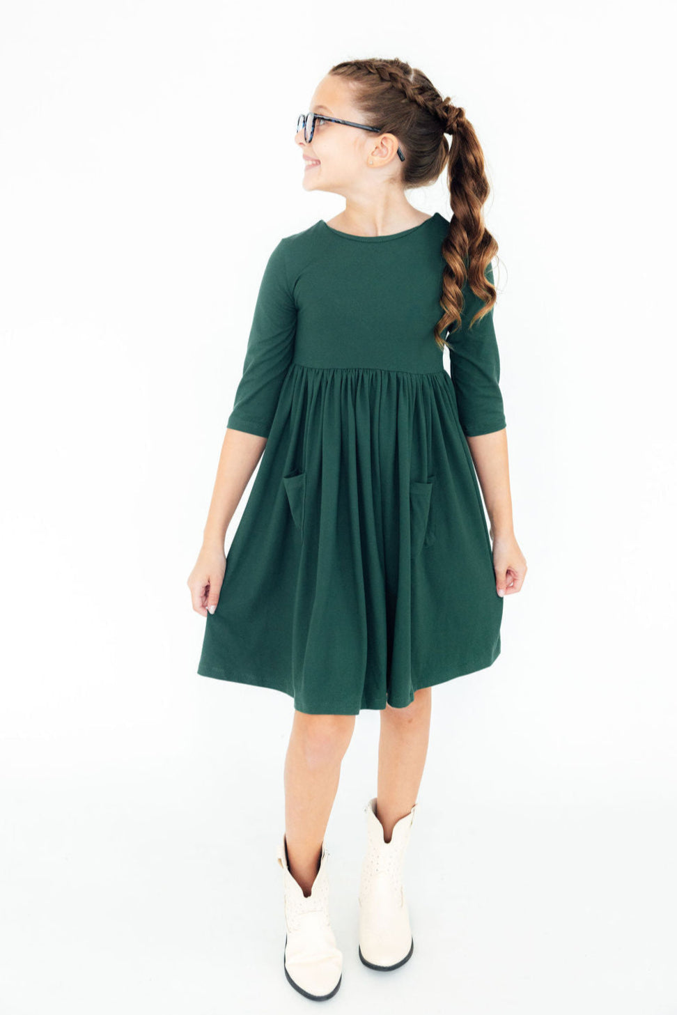 Spruce 3/4 Sleeve Pocket Twirl Dress - Aaria Tees Aaria Tees