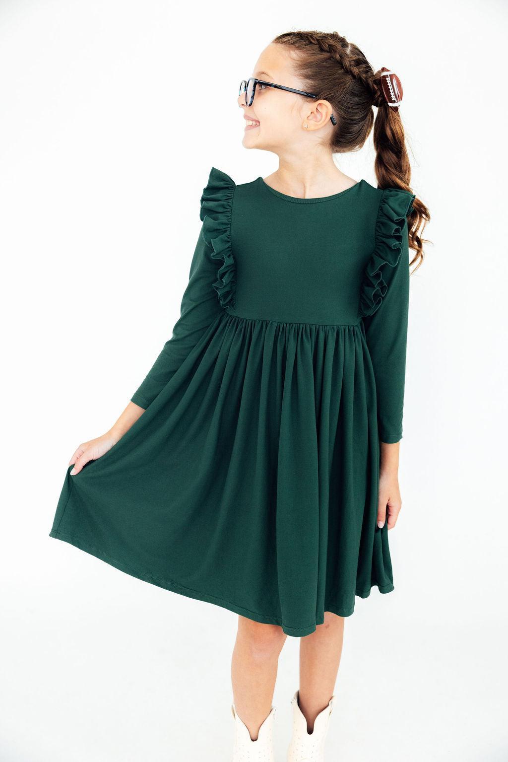 Spruce L/S Ruffle Twirl Dress - Aaria Tees Aaria Tees