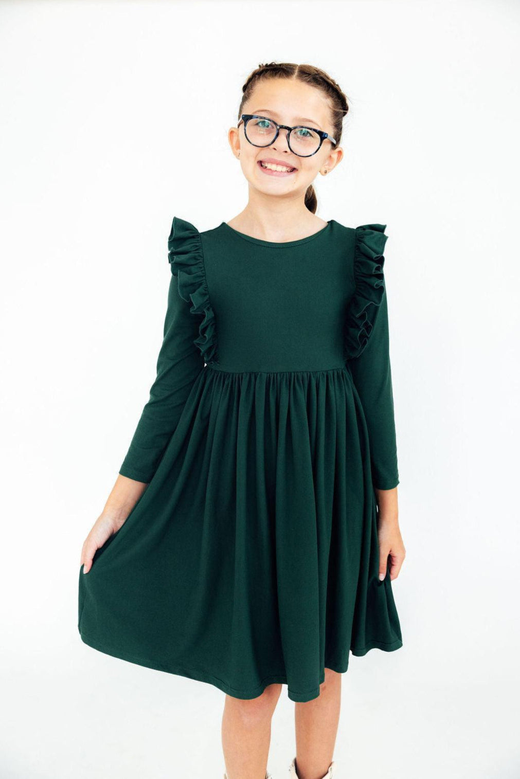 Spruce L/S Ruffle Twirl Dress - Aaria Tees Aaria Tees