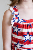 Stars & Stripes Ruffle Cross Back Dress - Aaria Tees Aaria Tees