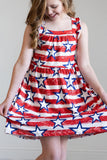 Stars & Stripes Ruffle Cross Back Dress - Aaria Tees Aaria Tees