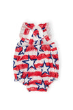 Stars & Stripes Ruffle Cross Back Romper - Aaria Tees Aaria Tees