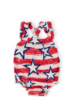 Stars & Stripes Ruffle Cross Back Romper - Aaria Tees Aaria Tees