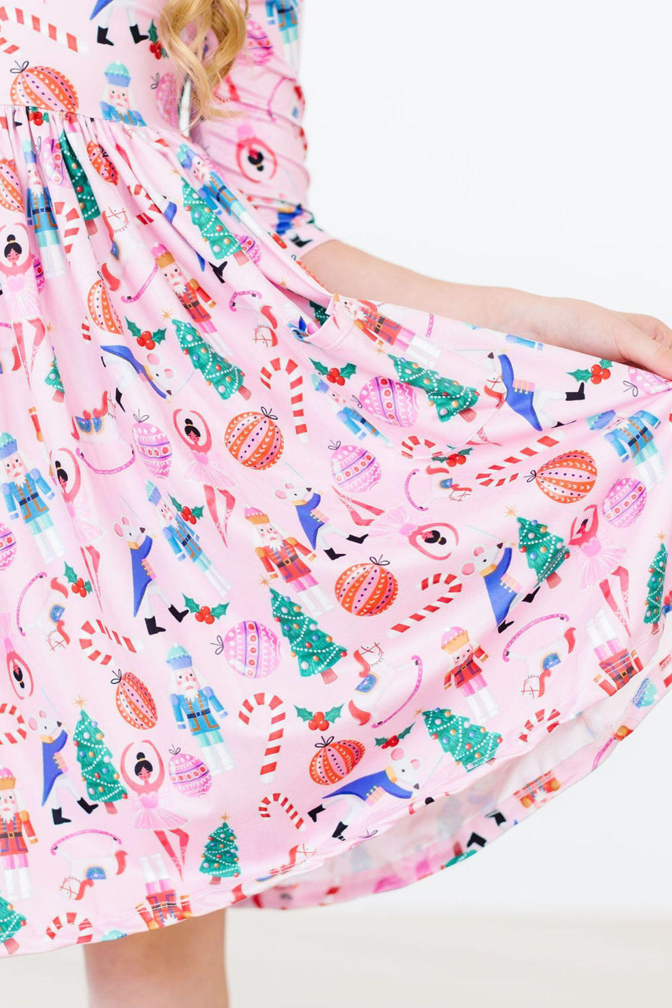 Sugarplum Fairy 3/4 Sleeve Pocket Twirl Dress - Aaria Tees Aaria Tees