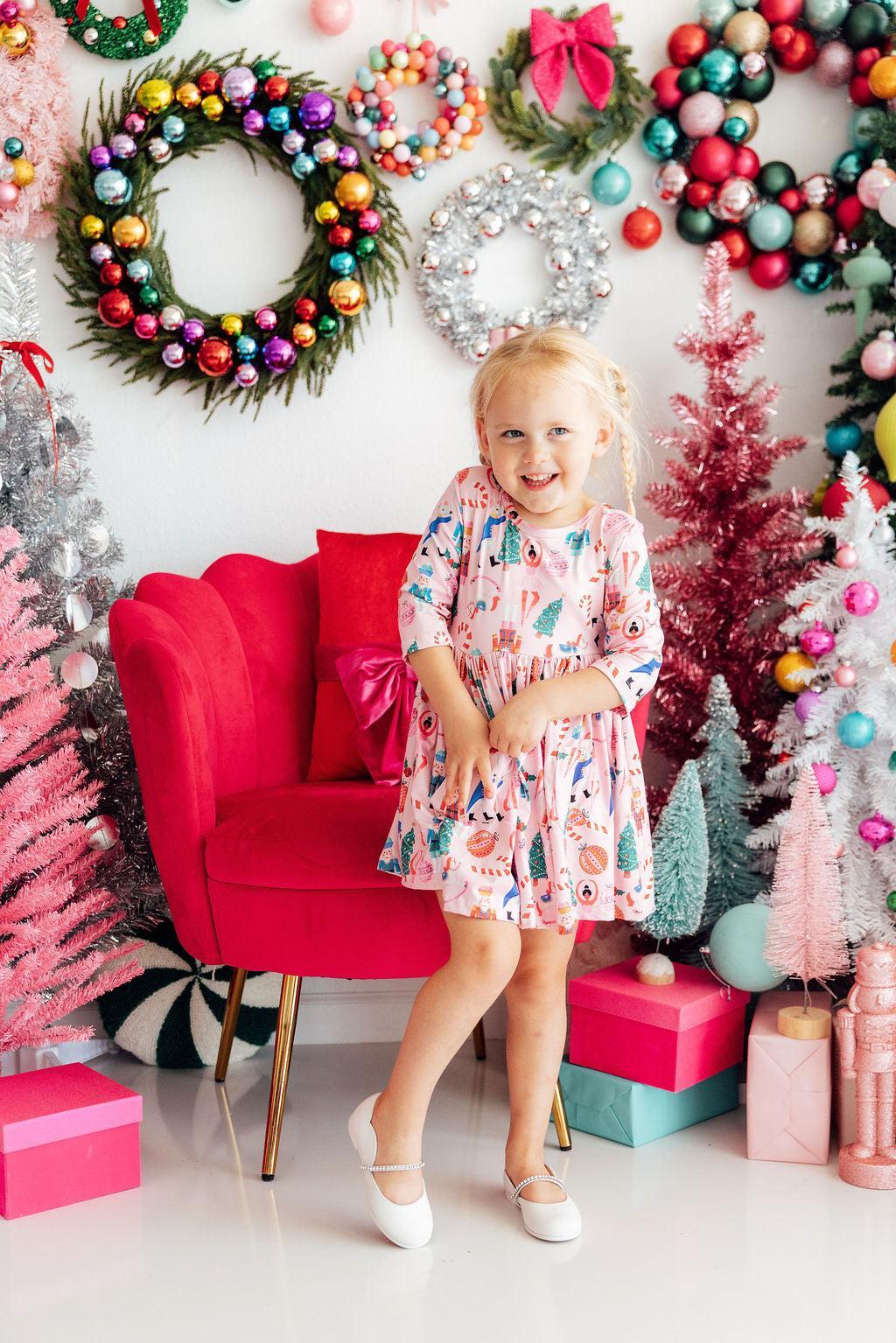Sugarplum Fairy 3/4 Sleeve Pocket Twirl Dress - Aaria Tees Aaria Tees